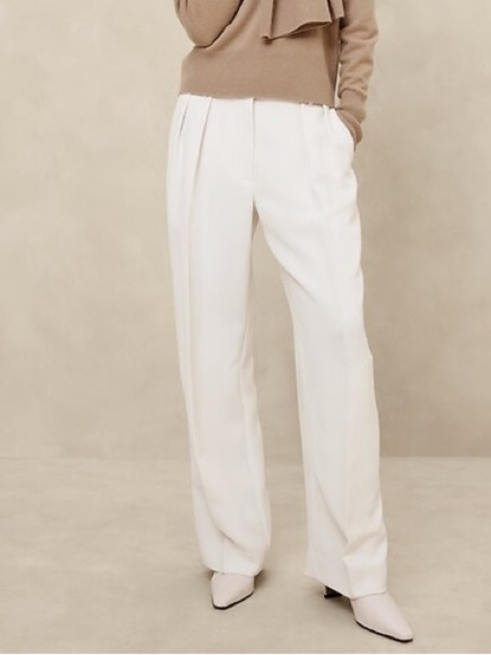 BANANA REPUBLIC FACTORY | Pleated Wide Leg Relaxed Trouser in Ivory | 10